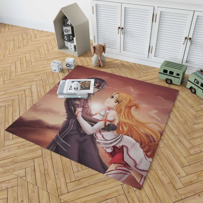 Sunset Moments with Kirito and Asuna Anime Rug 1