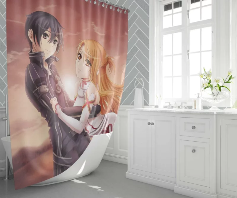 Sunset Moments with Kirito and Asuna Anime Shower Curtain 1