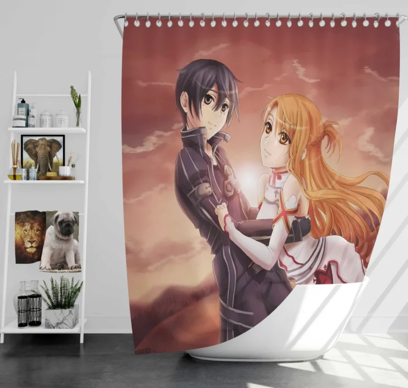 Sunset Moments with Kirito and Asuna Anime Shower Curtain