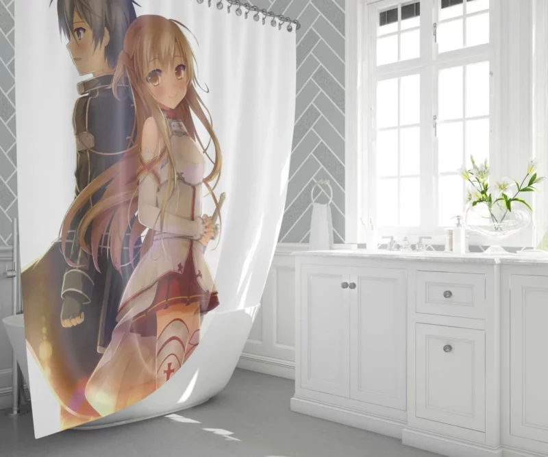 Sword Art Duo Asuna and Kirito Anime Shower Curtain 1