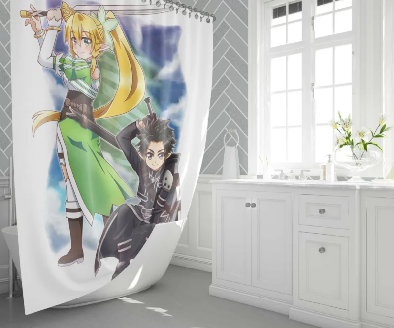 Sword Art Siblings Kirito Leafa Suguha Anime Shower Curtain 1