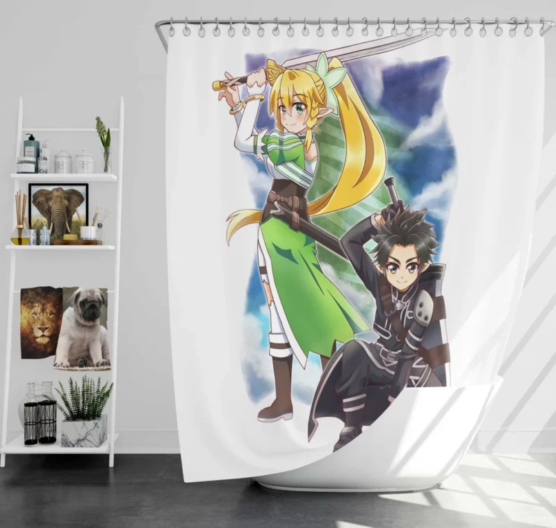 Sword Art Siblings Kirito Leafa Suguha Anime Shower Curtain