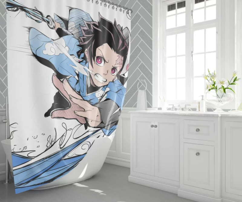 Tanjirou Kamado Water Wrath Anime Shower Curtain 1