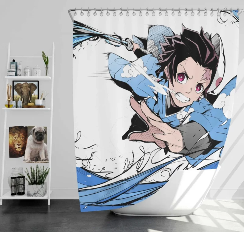 Tanjirou Kamado Water Wrath Anime Shower Curtain