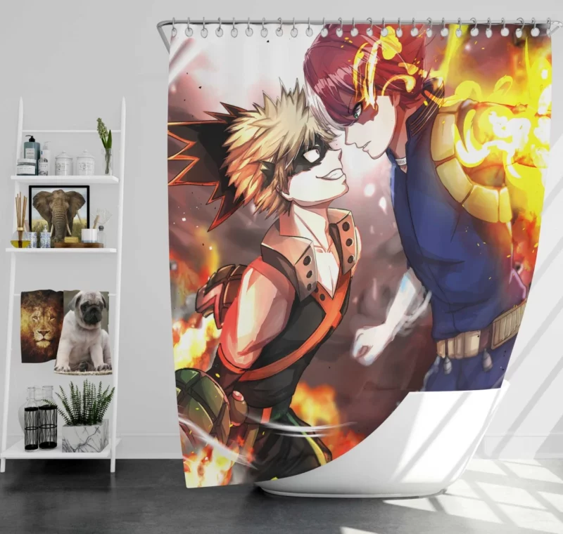 Todoroki and Bakugou Dynamic Duo Anime Shower Curtain