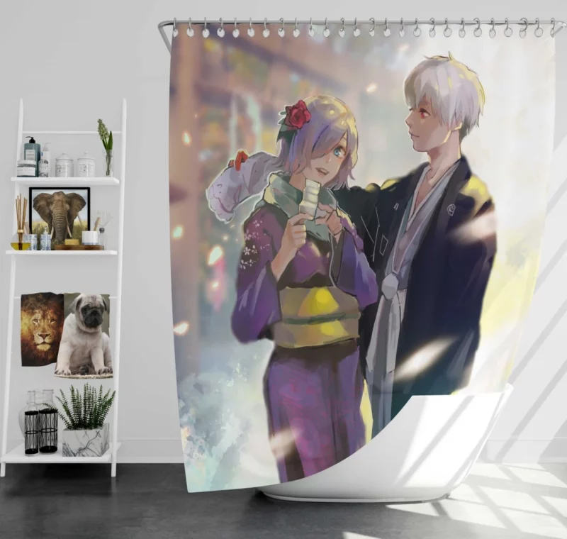 Touka and Haise Ghoul Bonds Anime Shower Curtain