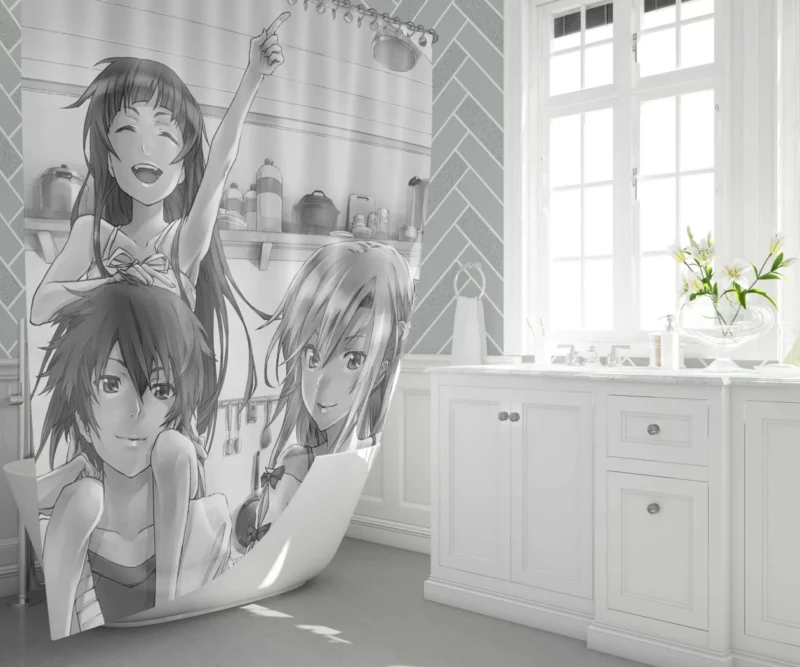 Unity of Kirito Asuna and Yui Anime Shower Curtain 1