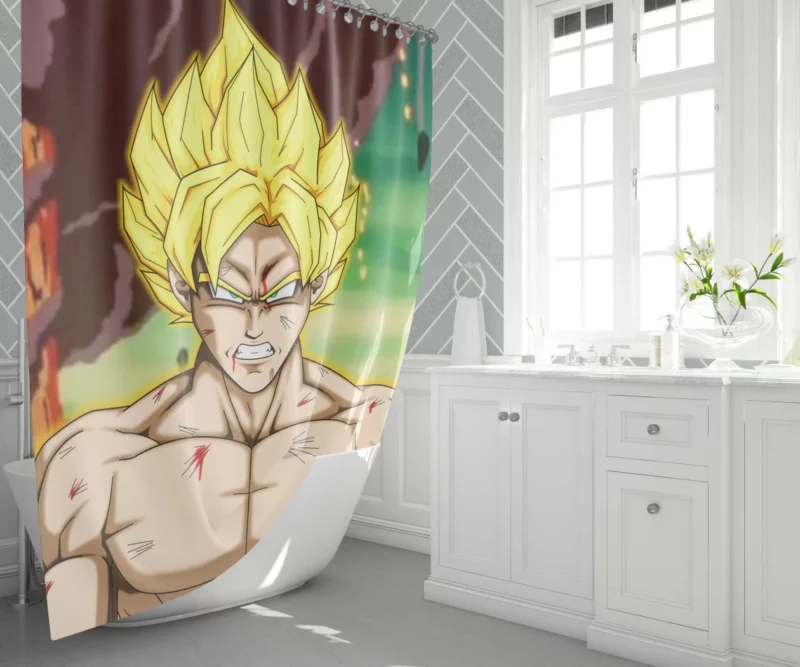 Unleashing Power Super Saiyan Goku Anime Shower Curtain 1