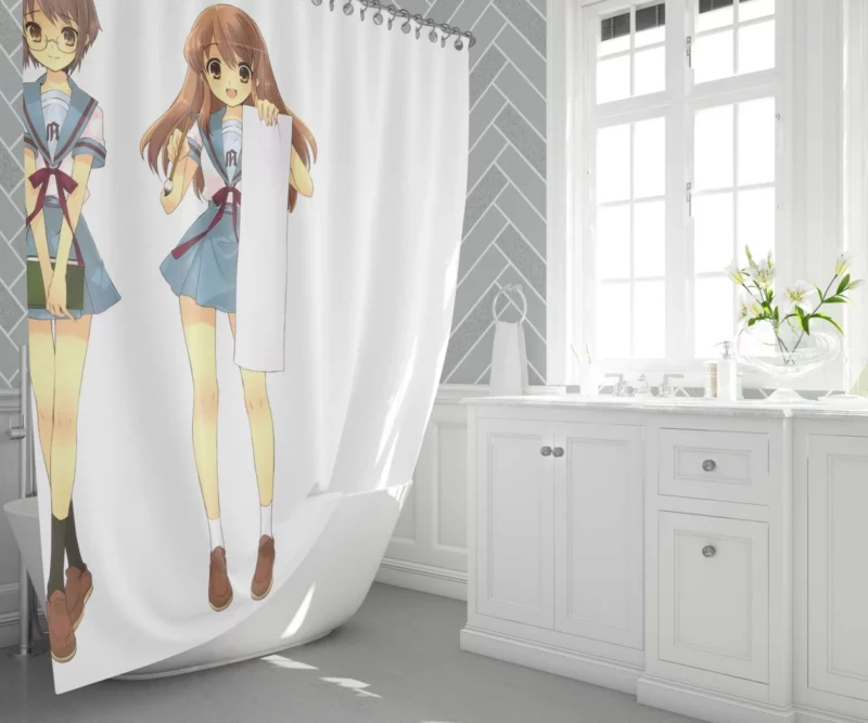 Yuki Nagato and Mikuru Asahina SOS Brigade Pair Anime Shower Curtain 1