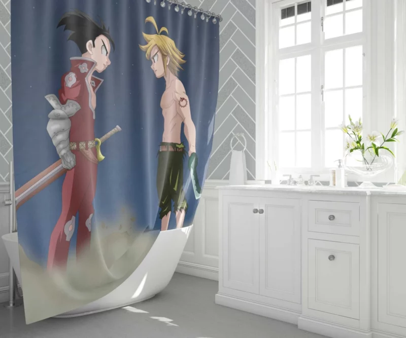 Zeldris and Meliodas Sibling Rivalry Anime Shower Curtain 1