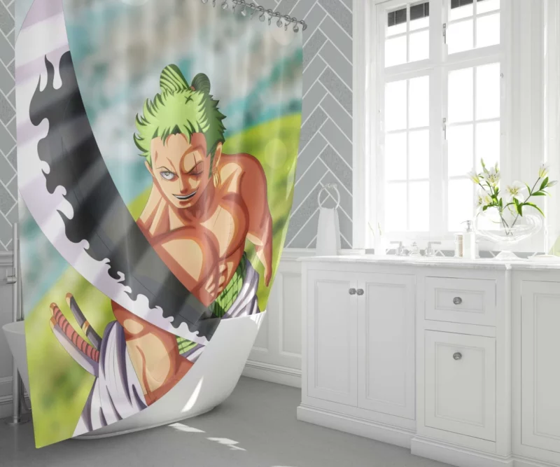 Zoro Epic Battles Swordmaster Tale Anime Shower Curtain 1