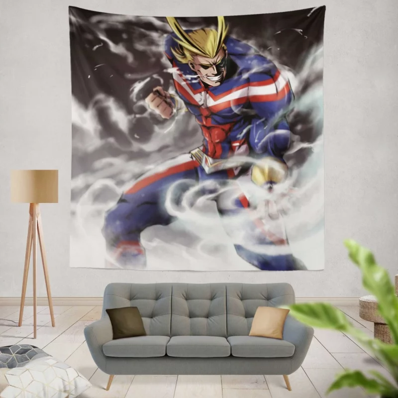 All Might Smiling Heroic Deeds Anime Wall Tapestry