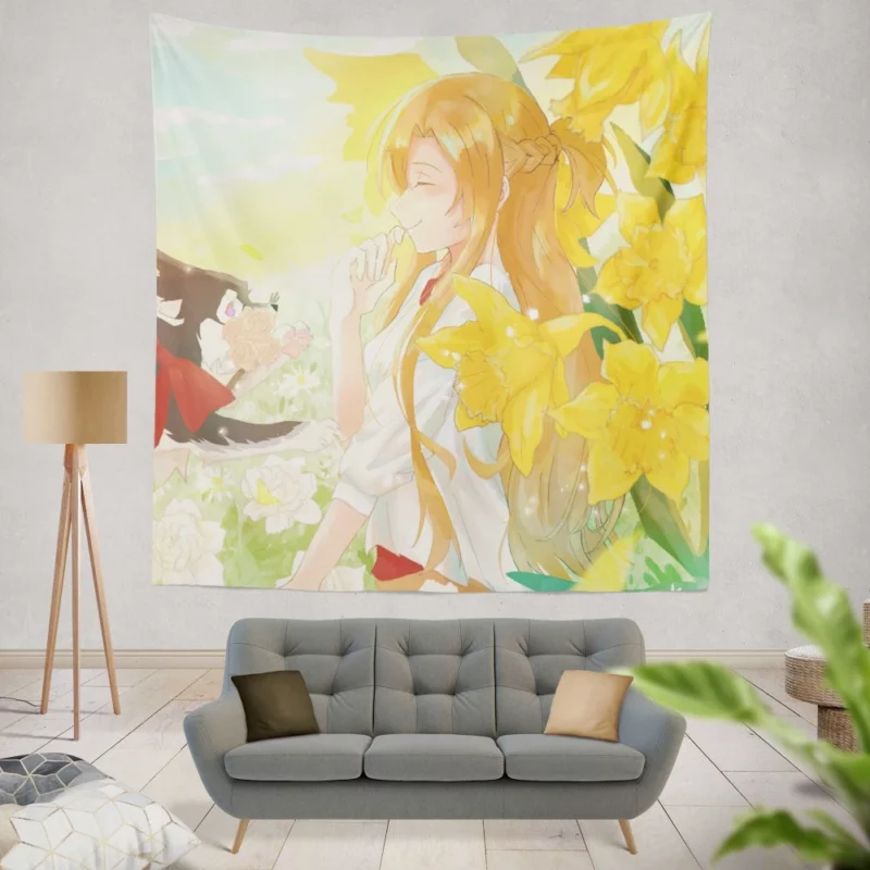 Asuna Yuuki A Floral Presence Anime Wall Tapestry