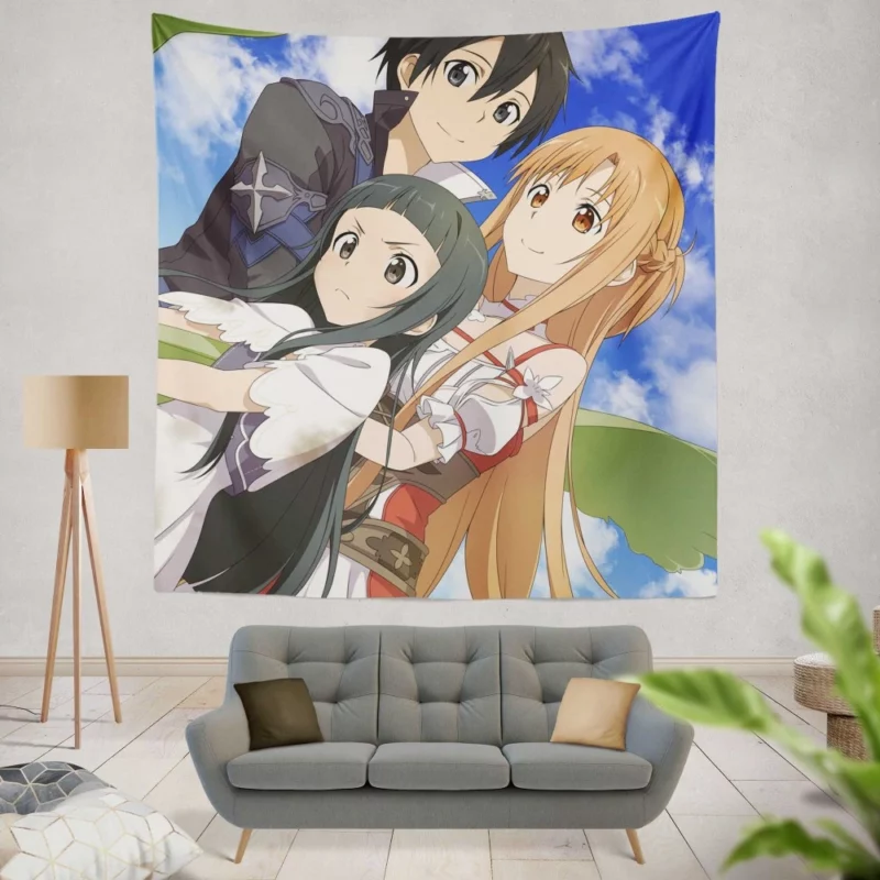 Asuna Yuuki Kirito and Yui Connection Anime Wall Tapestry