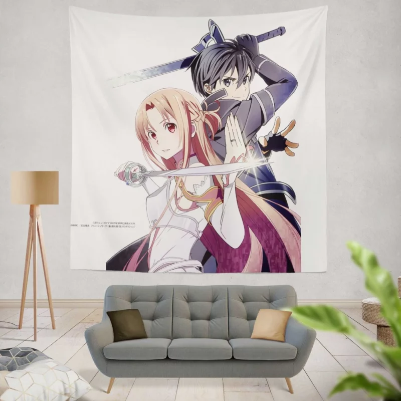 Asuna Yuuki and Kirito In-Game Partners Anime Wall Tapestry