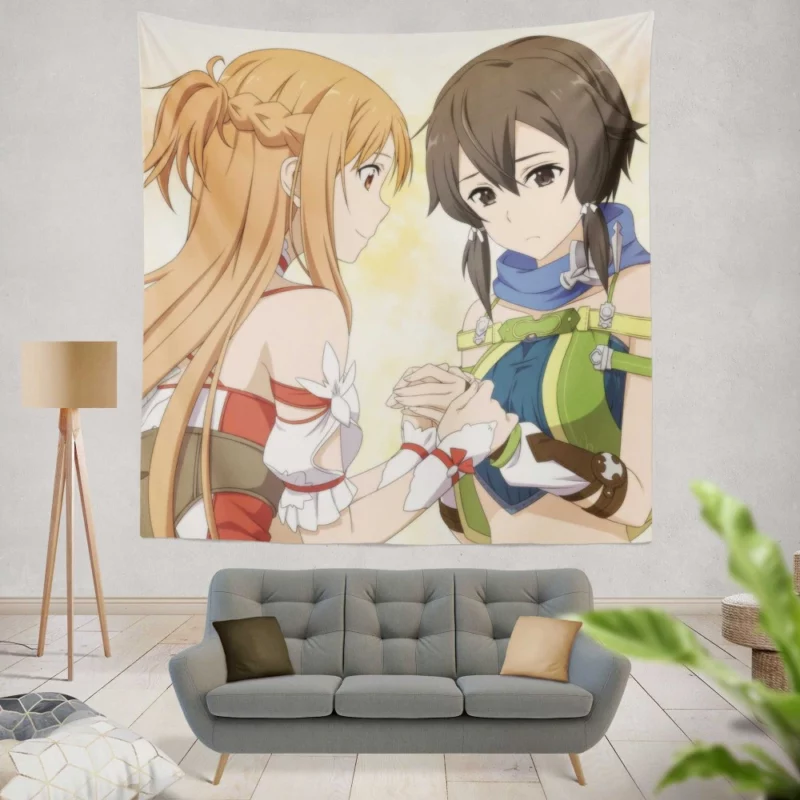 Asuna Yuuki and Sinon Interactions Anime Wall Tapestry