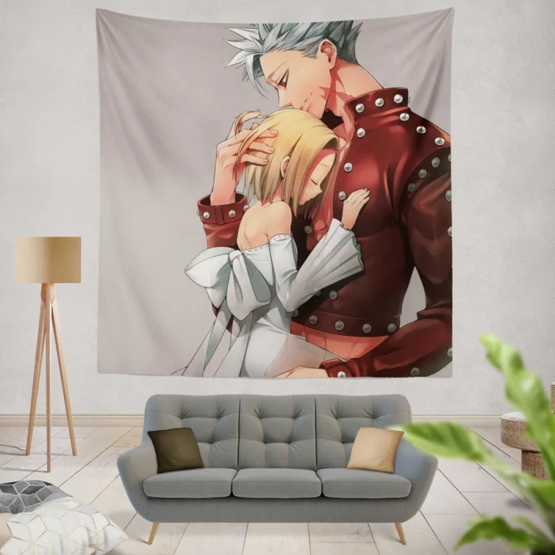 Ban and Elaine Love in The Seven Deadly Sins Anime Wall Tapestry