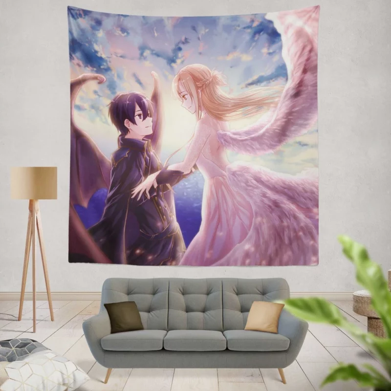 Dawn of Kirito and Asuna Journey Anime Wall Tapestry