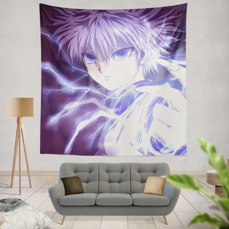 Electrifying Moments Killua Lightning Anime Wall Tapestry