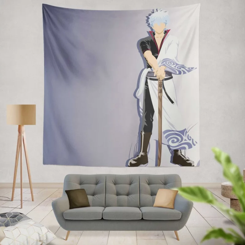 Epic Gintoki Minimalist Vector Anime Wall Tapestry