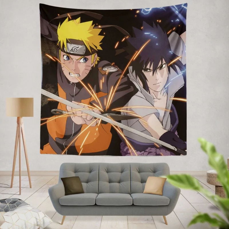 Epic Showdown Naruto vs Sasuke Anime Wall Tapestry