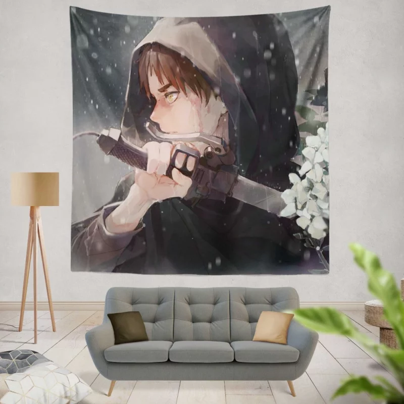 Eren Yeager Snowfall Battle Anime Wall Tapestry