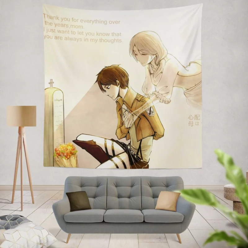 Eren and Carla Family Ties Anime Wall Tapestry