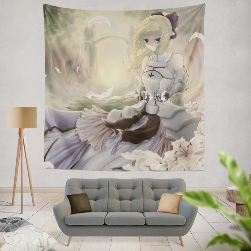 Fate Series Adventure with Saber Lily Anime Wall Tapestry