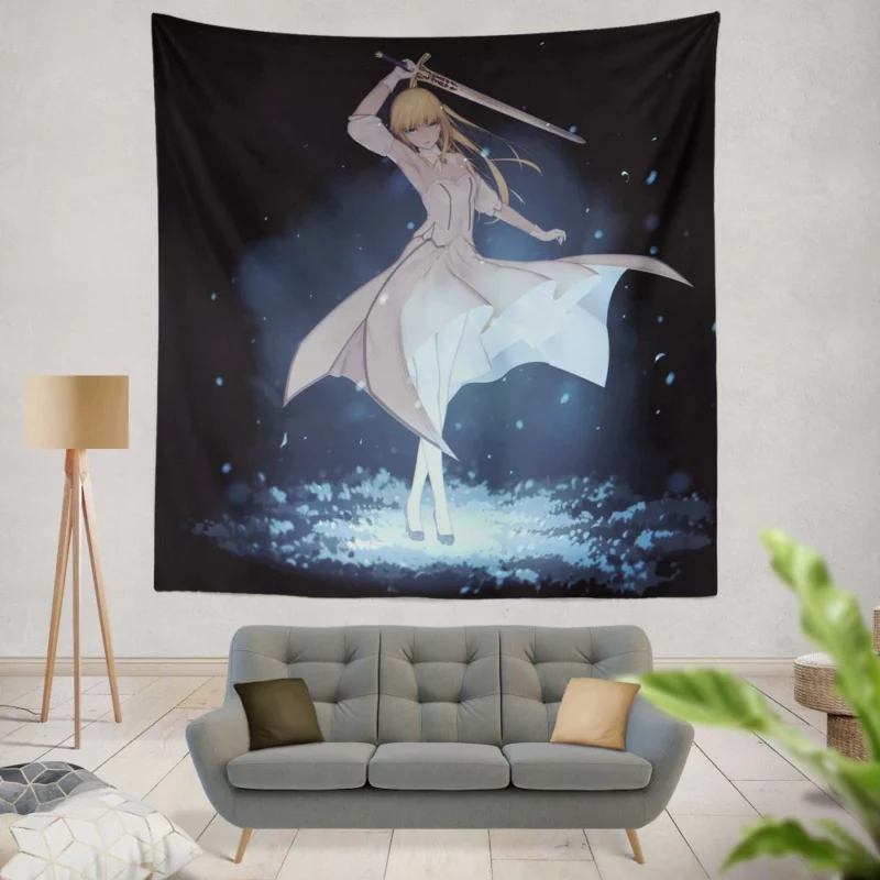 Fate Stay Night Saber Lily Legendary Swordswoman Anime Wall Tapestry