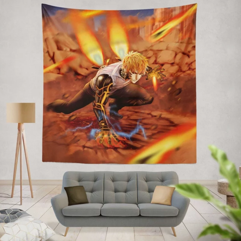 Genos Fiery Arsenal of One-Punch Man Anime Wall Tapestry