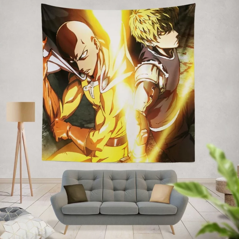 Genos and Saitama Dynamic Duo Anime Wall Tapestry