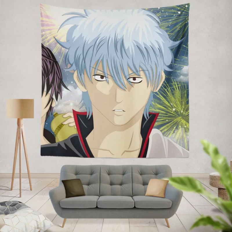 Gintoki Clash with Shinsuke Takasugi Anime Wall Tapestry