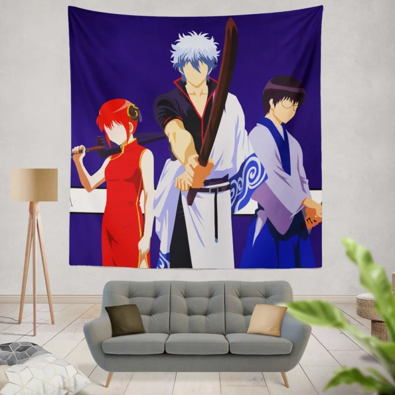 Gintoki Kagura Shinpachi Team Anime Wall Tapestry