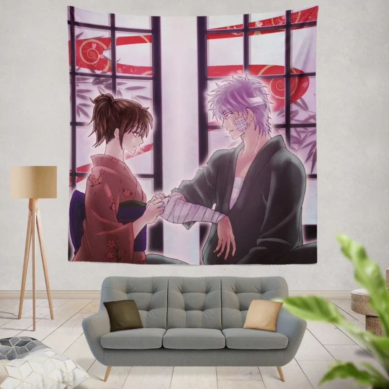 Gintoki and Tae Friends in Gintama Anime Wall Tapestry