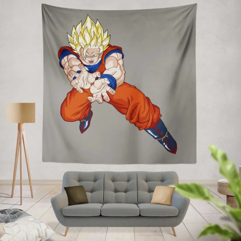 Goku Powerful Kamehameha Destructive Impact Anime Wall Tapestry