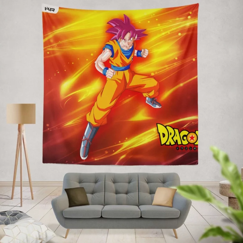 Goku SSJ God Form Radiant Might Anime Wall Tapestry