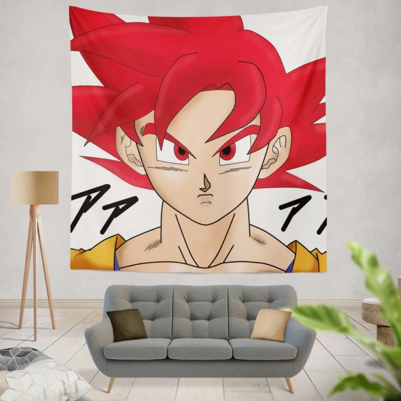 Goku SSJ God Power Divine Might Anime Wall Tapestry