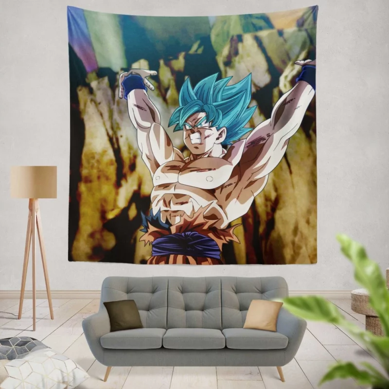 Goku Super Saiyan Blue Awakening Anime Wall Tapestry