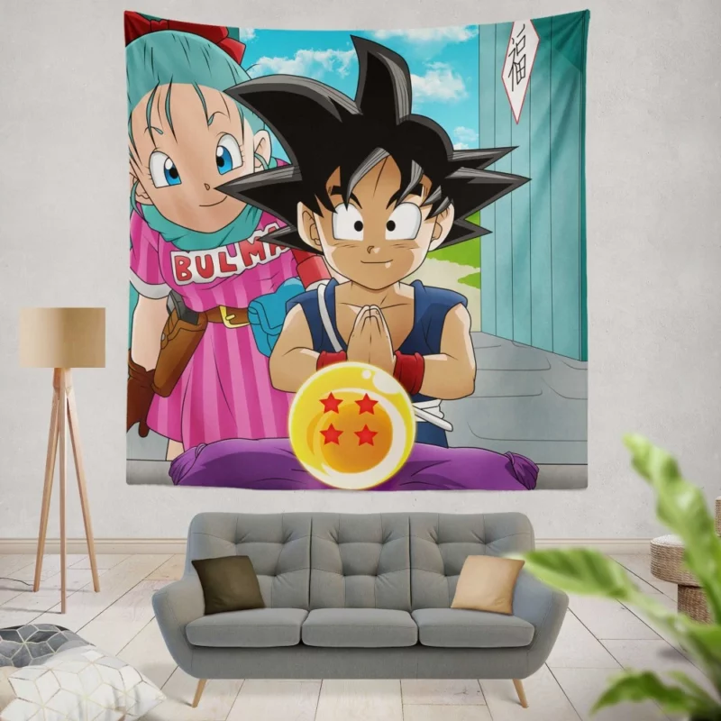 Goku and Bulma Unbreakable Bond Anime Wall Tapestry