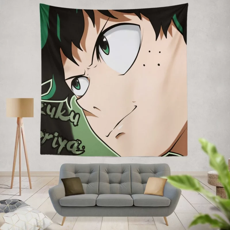 Izuku Midoriya Determined Green Hero Anime Wall Tapestry