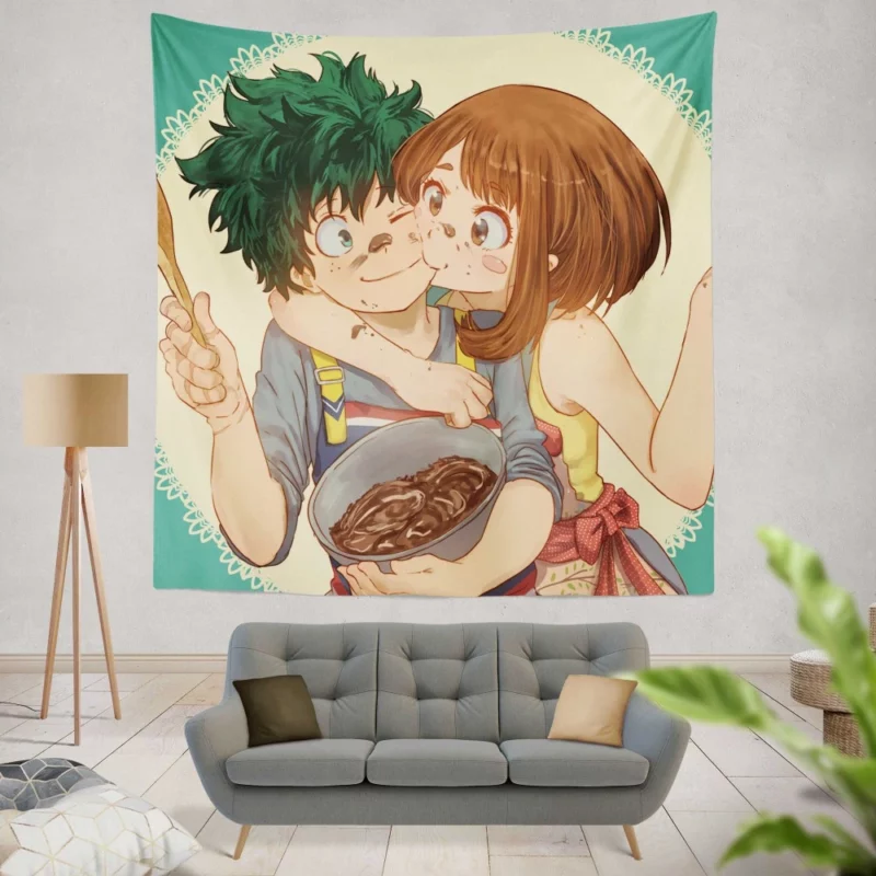 Izuku Midoriya and Ochaco Uraraka Teamwork Anime Wall Tapestry