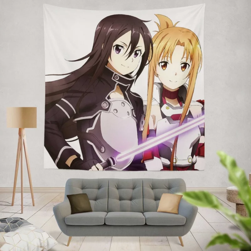 Kirito Asuna and Leafa Uniting Factions Anime Wall Tapestry