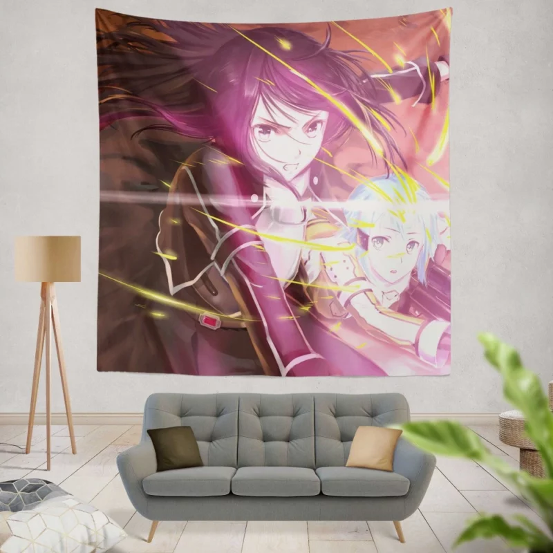 Kirito Sinon and Shino Dynamic Trio Anime Wall Tapestry