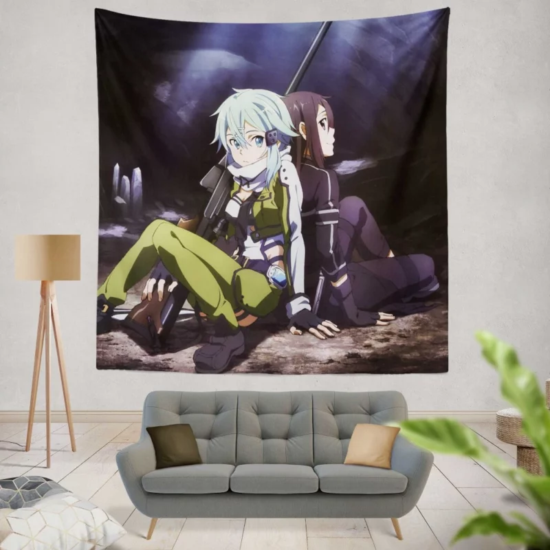 Kirito and Sinon Virtual Team Anime Wall Tapestry