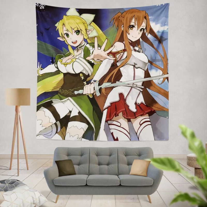 Leafa and Asuna Virtual World Companions Anime Wall Tapestry