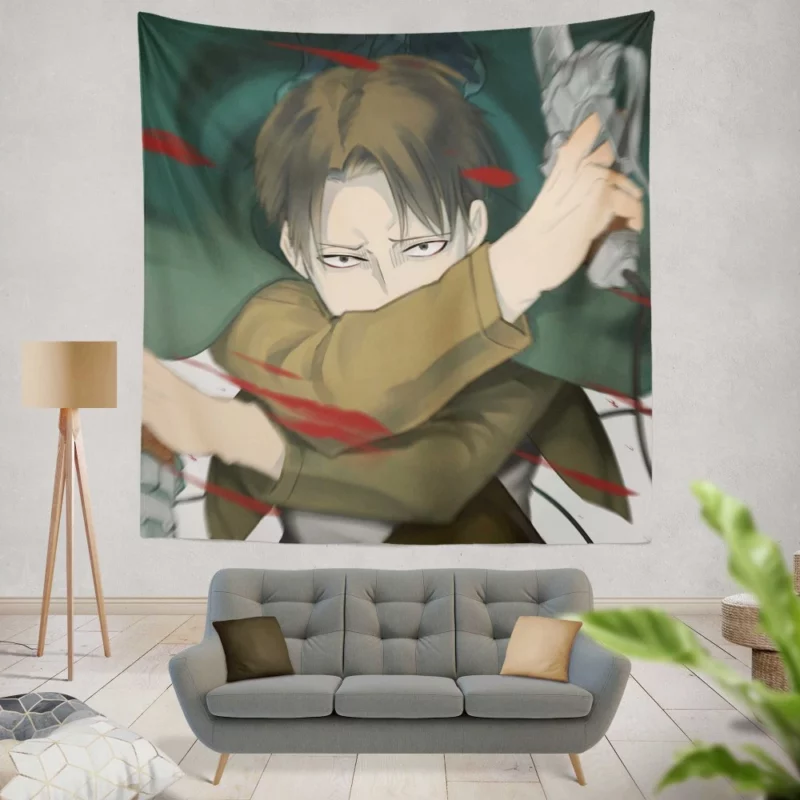 Levi Ackerman Struggle Unveiled Anime Wall Tapestry