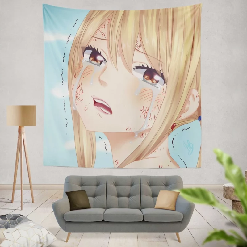 Lucy Heartfilia Unleashing Magic Power Anime Wall Tapestry