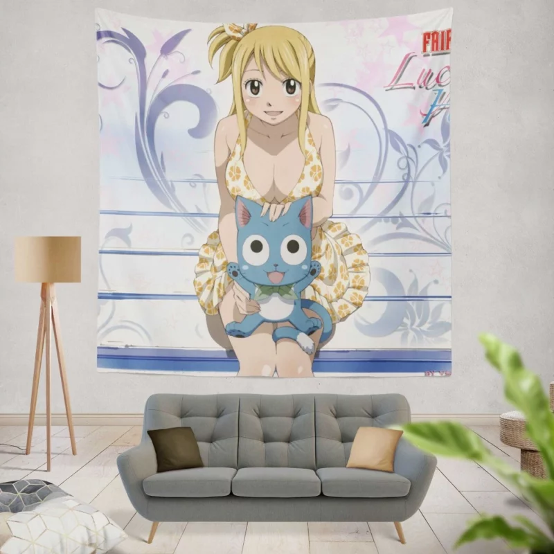 Lucy and Happy Joyful Companionship Anime Wall Tapestry