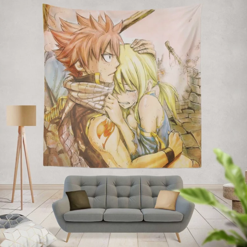 Lucy and Natsu Unbreakable Bond Anime Wall Tapestry