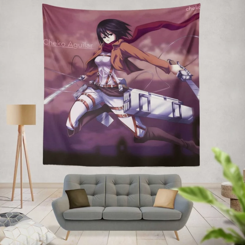 Mikasa Ackerman Blades of Freedom Anime Wall Tapestry